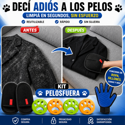 Kit Pelos Fuera | X2 Manoplas - X4 Huellitas - X1 Guante | ENVIO GRATIS