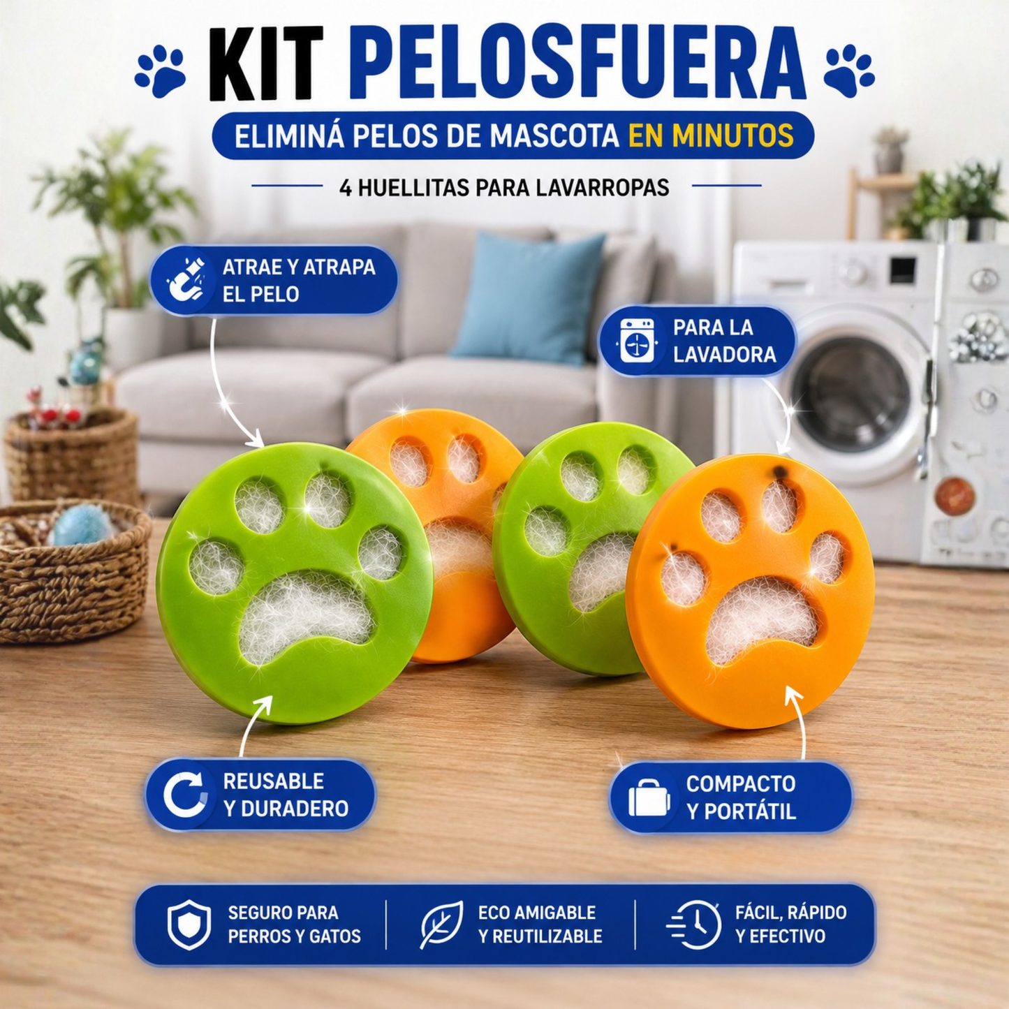 Kit Pelos Fuera | X2 Manoplas - X4 Huellitas - X1 Guante | ENVIO GRATIS